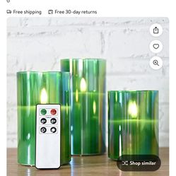 Eywamage Green Glass Flameless Candles with Remote, Flickering LED Battery Candles Festival Home Decor D 3" H 4" 5" 6"