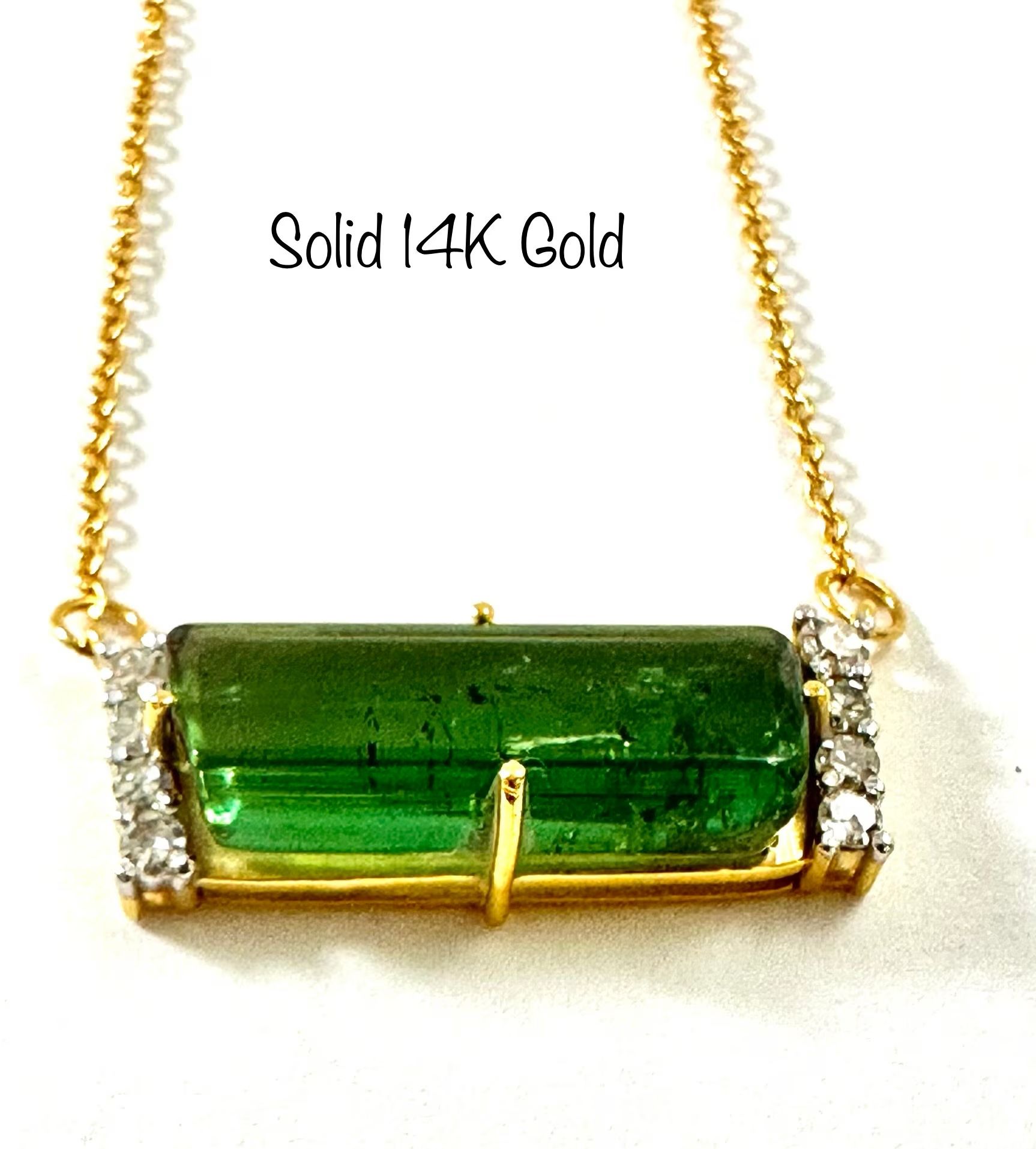 14k Gold Green tourmaline and diamond Necklace