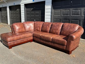 🔥Beautiful Large Brown Leather Sectional Couch with Chaise