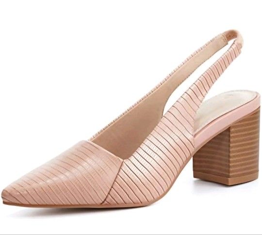 LAICIGO Women Kitten Heel Slingback Pump Shoes Low Chunky Heel Square Toe 8 Pink