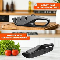 Premium Knife Sharpener with Adjustable Angle Knob - Handheld Manual Sharpening Tool for Kitchen Knives and Scissors, Includes Bonus Chef's Kitchen 
