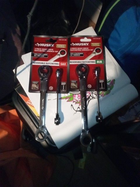 2 Piece Quad Drive Ratcheting Wrench Set. Reversal Ratcheting SEA & MM