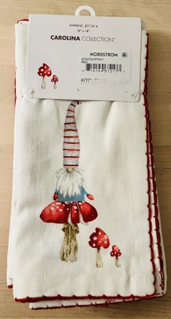 New Carolina Collection From Nordstrom Red Mushrooms Cotton Napkins Set Of 4 18”x18”