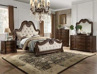 New 4 Pc Queen & King Size Bedroom set (Queen and King Bed Frame, dresser, mirror, nightstand, chest, mattress, box spring available) Isabel brown