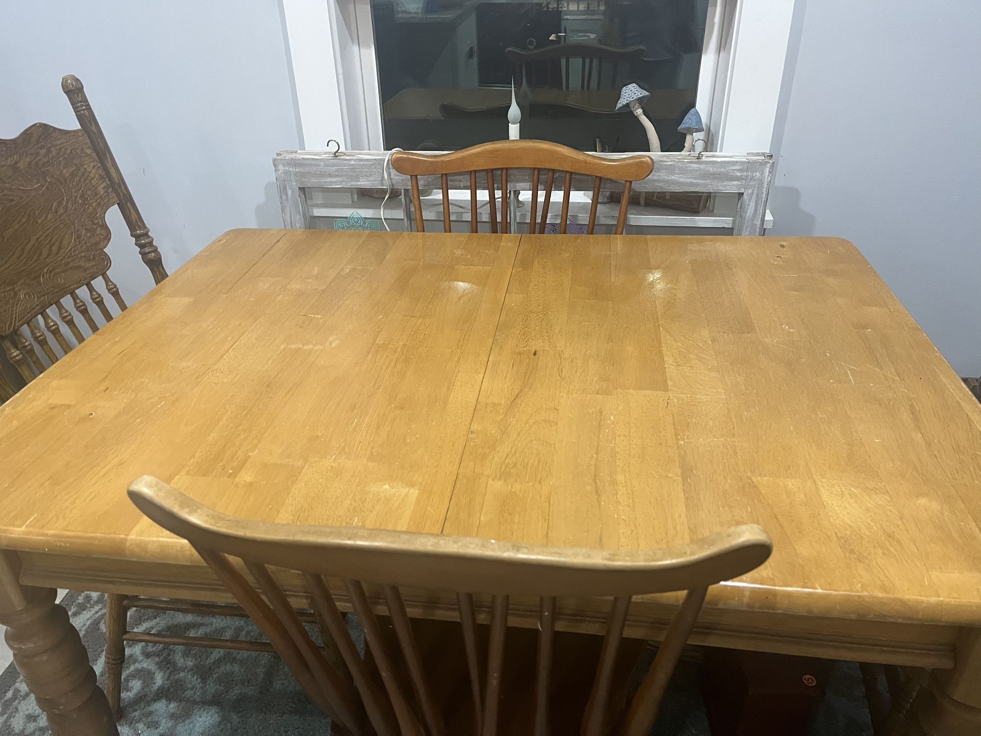 Wooden Table w/ Leaf and 2 Chairs
