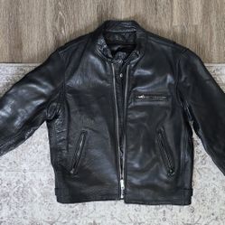 Mens Black Leather Motorcycle Jacket (Size 46 XL)