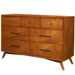 Flynn Mid-Century Modern 7-Drawer Dresser – Chestnut Wooden Bedroom Clothing Storage