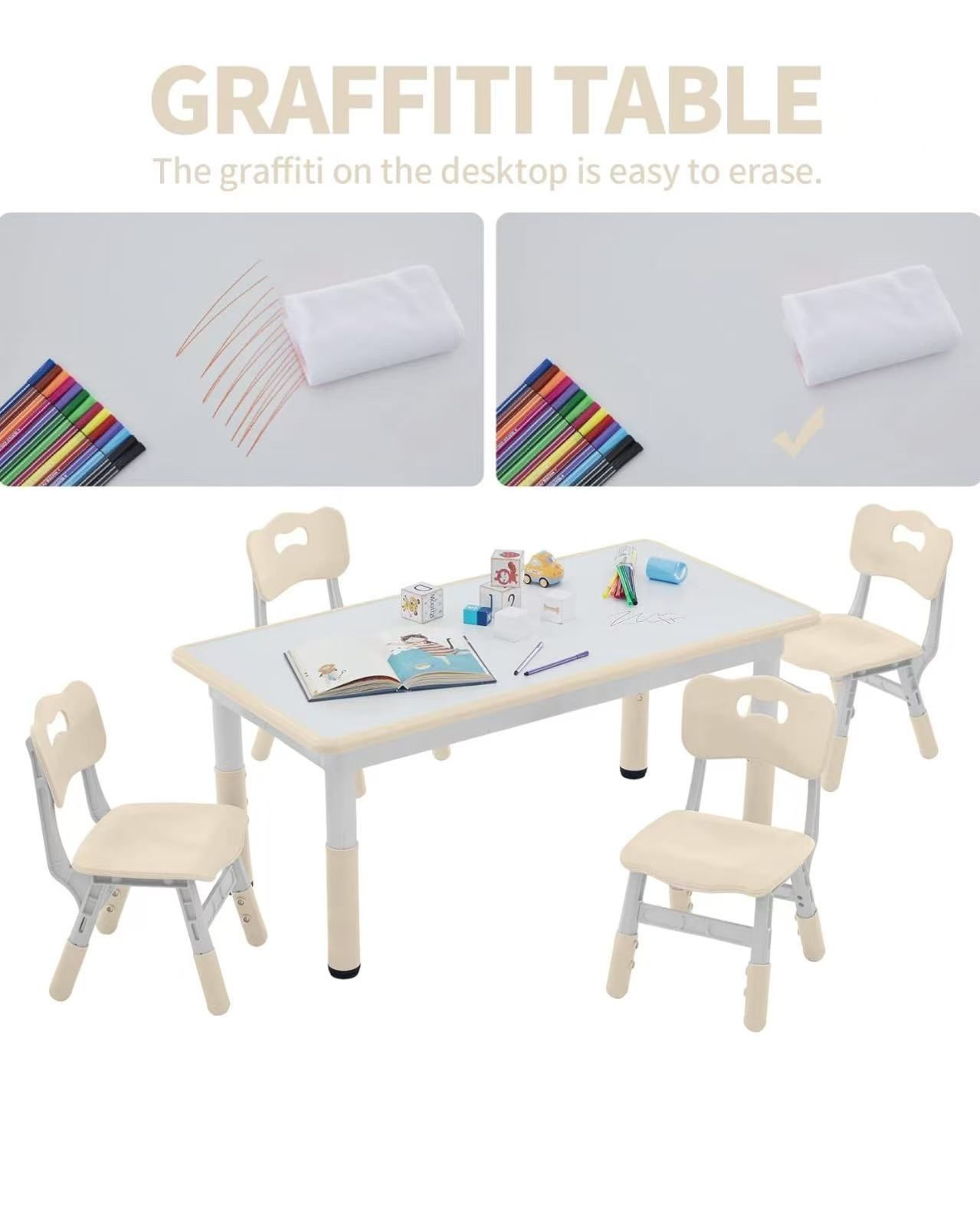 Table and Chairs Set for 4, 47.2''L x 23.6''W Kids Study Table and Chair Set $75