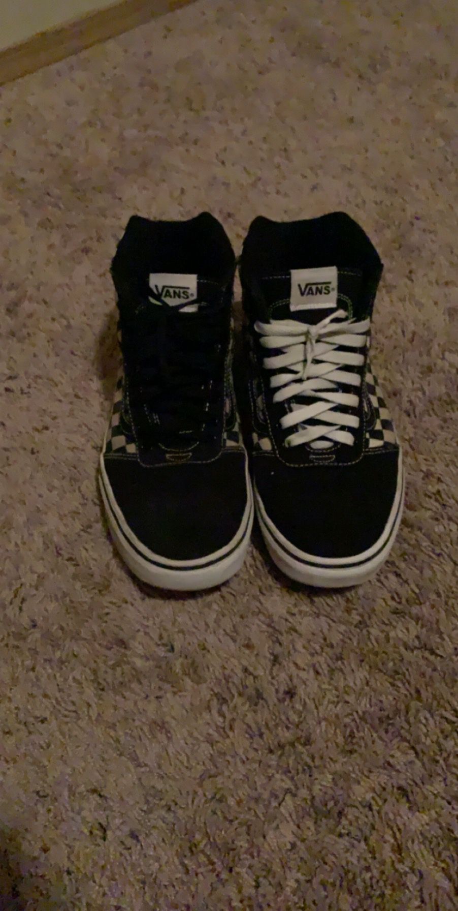 Black and White checkered vans (mitch match shoelaces)
