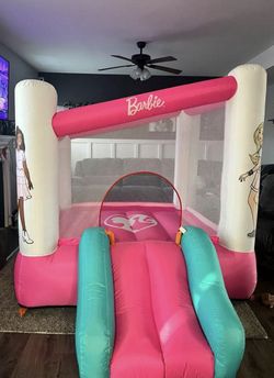 Barbie Bounce House with Extra-Wide Slide, Mesh Walls and Blower, Indoor/Outdoor, Ages 3+