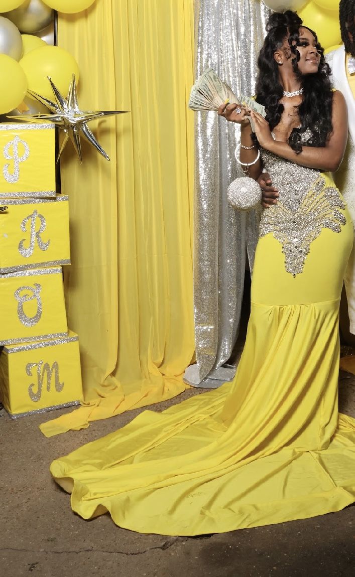 yellow & silver Prom dress
