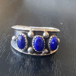 Navajo Signed Reed Charlie Blue Lapis Ring 10.5 Sterling Silver