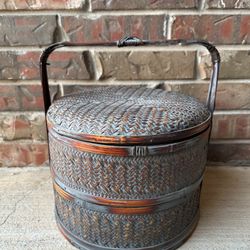 Chinese Woven Double Tier Wedding Basket Rattan Bamboo Cane  