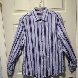 Robert Graham Men's XL Blue Purple Striped Cotton Shirt Button Down Long Sleeves