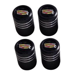 Cadillac Tire Valve Stem Caps Black Wheel Air Dust Covers Set of 4 NEW