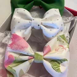 Set of 3 Hair Bows Girls Accessories Clips Fabric Toddlers Handmade pink white