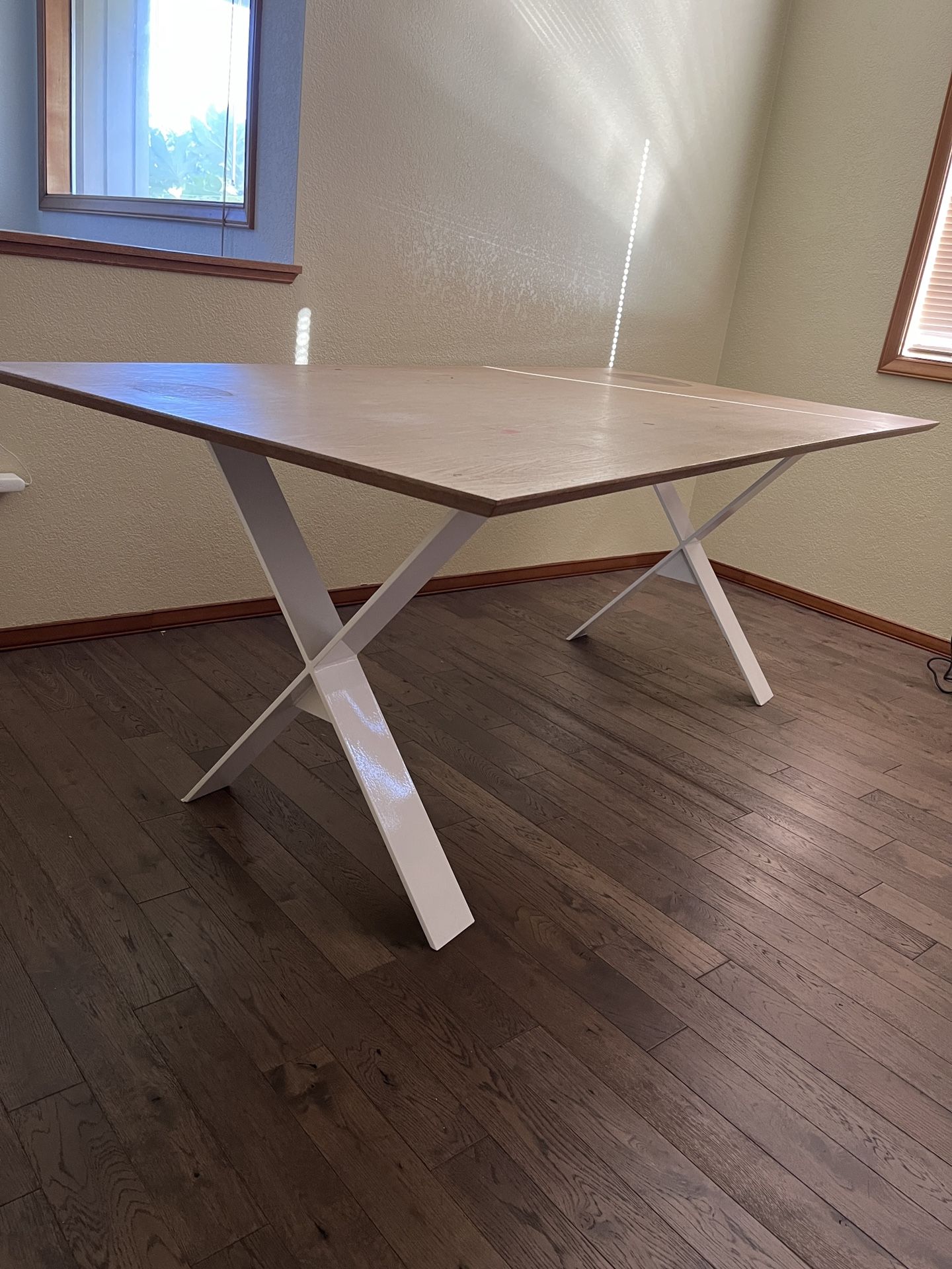 Large Modern Wood Desk With White Metal Legs