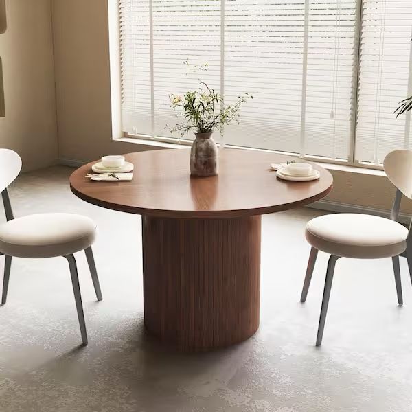 Round Dining Table for 4, Modern Farmhouse Kitchen Table, 47 Inch Small Circle Dining Tables with Wood Strip Base for Kitchen Living Room