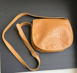 VTG Unisa ostrich-embossed leather crossbody lined bag handcrafted Uruguay NOS