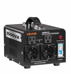 Voltage Converter Transformer, 1500VA, Heavy Duty Step Up/Down Power Transformer, Convert From 110V To 220V And 220V To 110V, With EU Outlets, US Outl