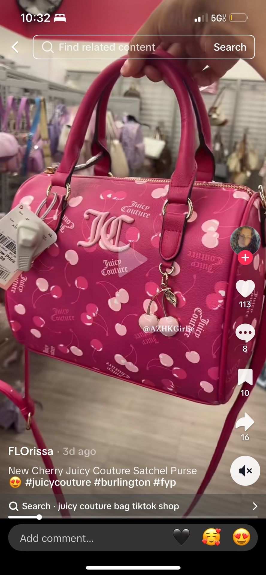 Juicy Couture Cherry Purse Pink