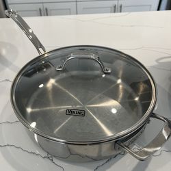 Viking Contemporary 3-Ply Stainless Steel Sauté Pan With Glass Lid | 5.2 Quart - Like New