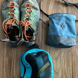 Men’s Climbing Shoes 9 And Chalk Bag Harness