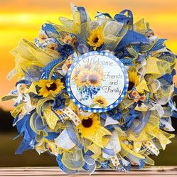 Blue and Yellow Sunflower Wreath 