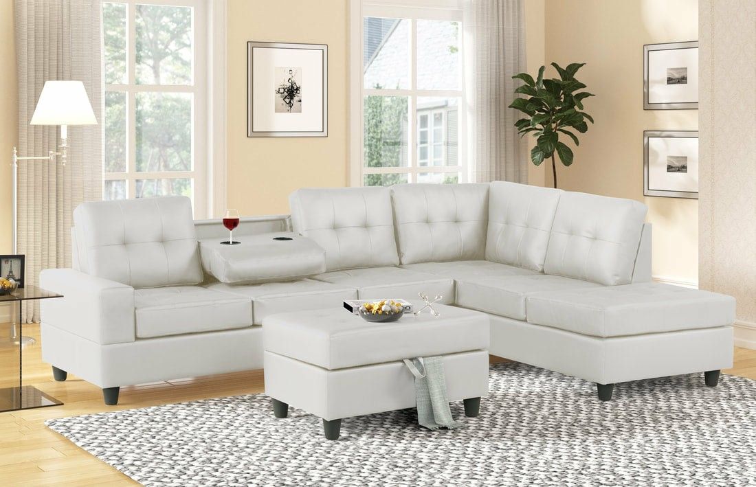 Heights White Faux Leather Reversible Sectional with Storage Ottoman
(Sofa & couch, living room)