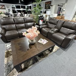2 Pc Power Recliner Sofa And Loveseat Real Leather  Financing Available No Credit Needed 