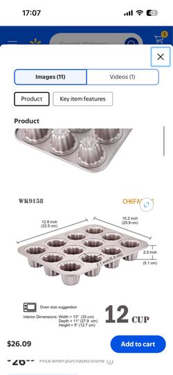 New CHEFMADE Canele Mold Cake Pan, 12-Cavity Non-Stick Cannele Muffin Bakeware Cupcake Pan for Oven Baking, Dishwasher Safe (Champagne Gold