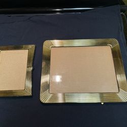 Vintage Gold Tone, Metal Art, Deco, Ribbed Picture Frame Set
