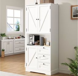 Kitchen Pantry Storage Cabinet white 72 h,Farmhouse Storage Cabinet With Doors and Shelves, 70" Tall Pantry Rustic Wood Cupboard for Kitchen Dining Ro