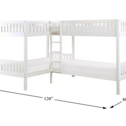 Twin Over Twin Corner Bunk Bed With Ladder- White