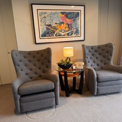 One Chair Left. Rocks  And Swivels. Very Relaxing. Has Been In My Bedroom And Has Seen Very Little Use. Both Have Freshly Cleaned