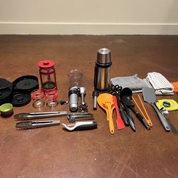 French Press, Immersion Blender, Margarita Salt Rim, Assorted Kitchen Tools
