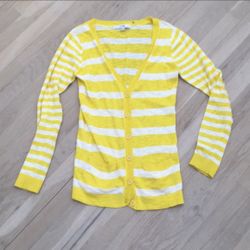 Yellow/White Stripe Button Cardigan Light Sweater