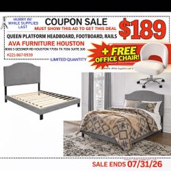Queen Platform Bed And Free Chair 