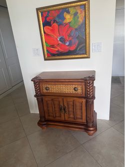 All wood & rattan cabinet