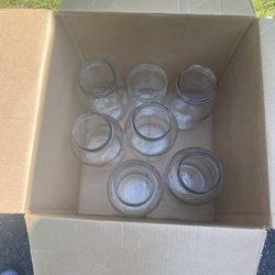 6 Large Glass Jars And One Small One .excellent Condition 