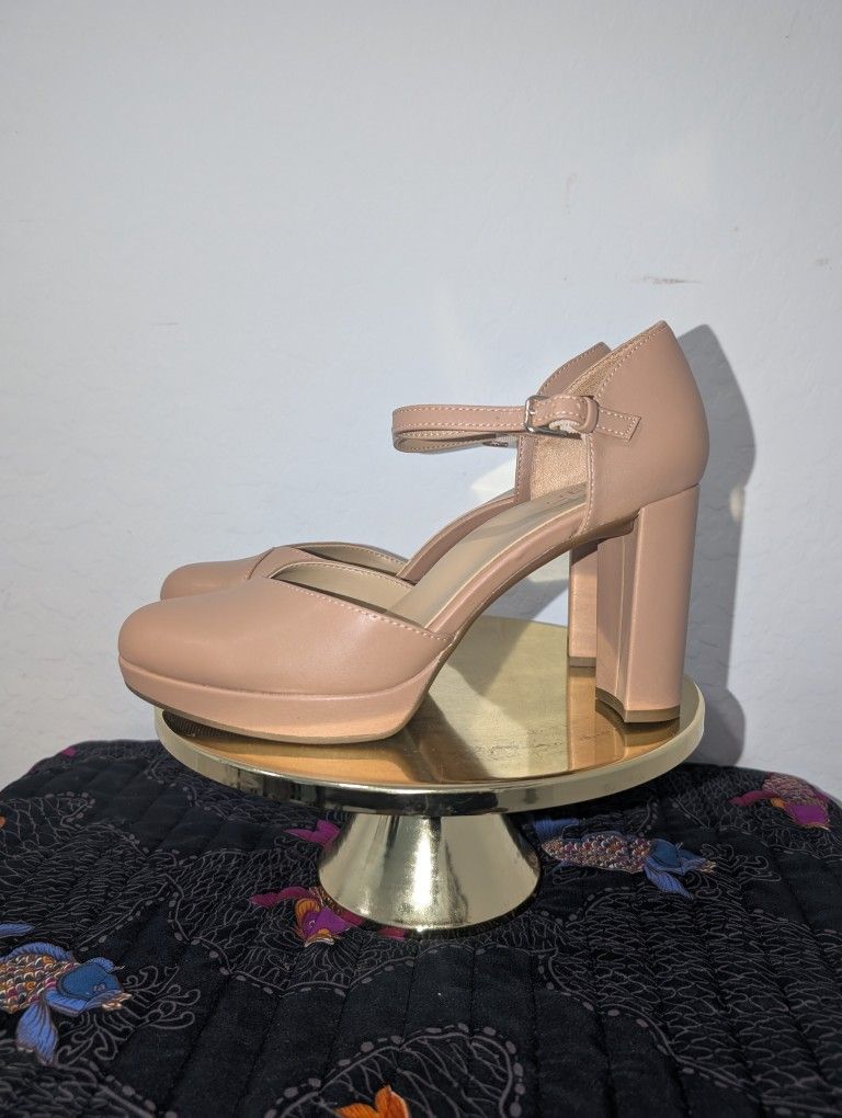 Beige Closed Toed Heels