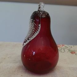 Vintage Canadian Rossi Glass Red Pear Paperweight