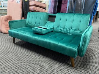 Sofa Cama , 2 Plazas En Terciopelo Con Protavasos