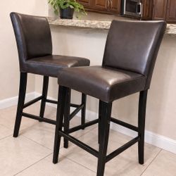 Set of 2 Counter-Height Barstools – Dark Brown Faux Leather