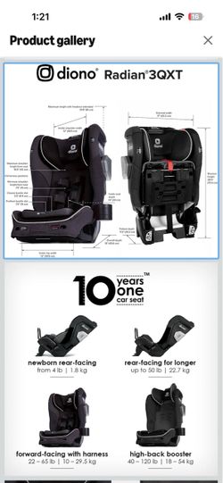 Diono Radian 3QXT SafePlus 4-in-1 Rear and Forward Facing Convertible Car Seat, Safe Plus Engineering, 4 Stage Infant Protection, 10 Years 1 Car Seat,