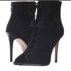 Coach Lena Lux Suede Heel - Shoes Suede Lace Up Open Toe Booties - Size 8.5 -  4” Heel