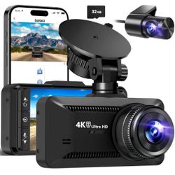Dash Cam Front Rear 4K/1080P, Dash Camera for Cars Build in WiFi, Full HD Dash Cam with APP Control, 3.94‘’ IPS Screen Dash Camera with 32GB SD Card, 