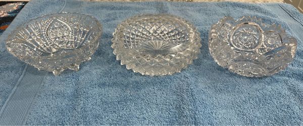 Set of 3 Clear Cut Glass Dishes
