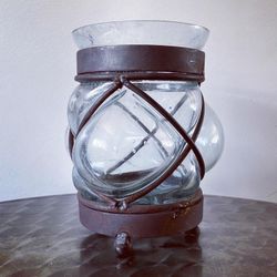 Vintage Iron And Bubble Glass Candle Holder