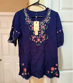 Women’s Navy Floral Embroidered Blouse